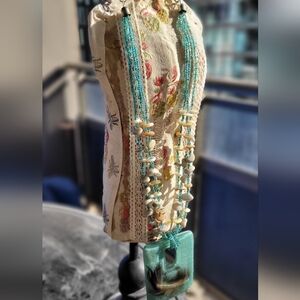 #11 Blue sparkley feather statement necklace